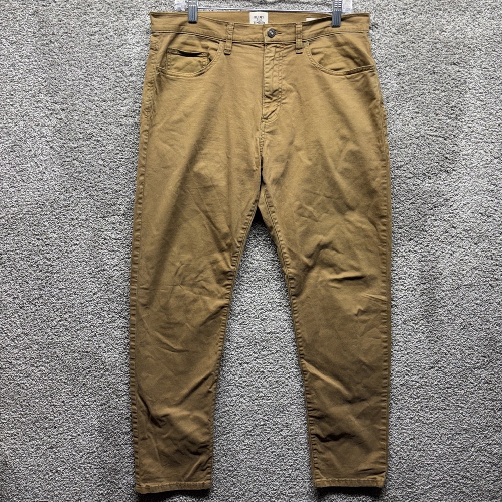 Flint and Tinder Pants Tapered Brown Oak Mens 33x30 Chino Trousers EUC